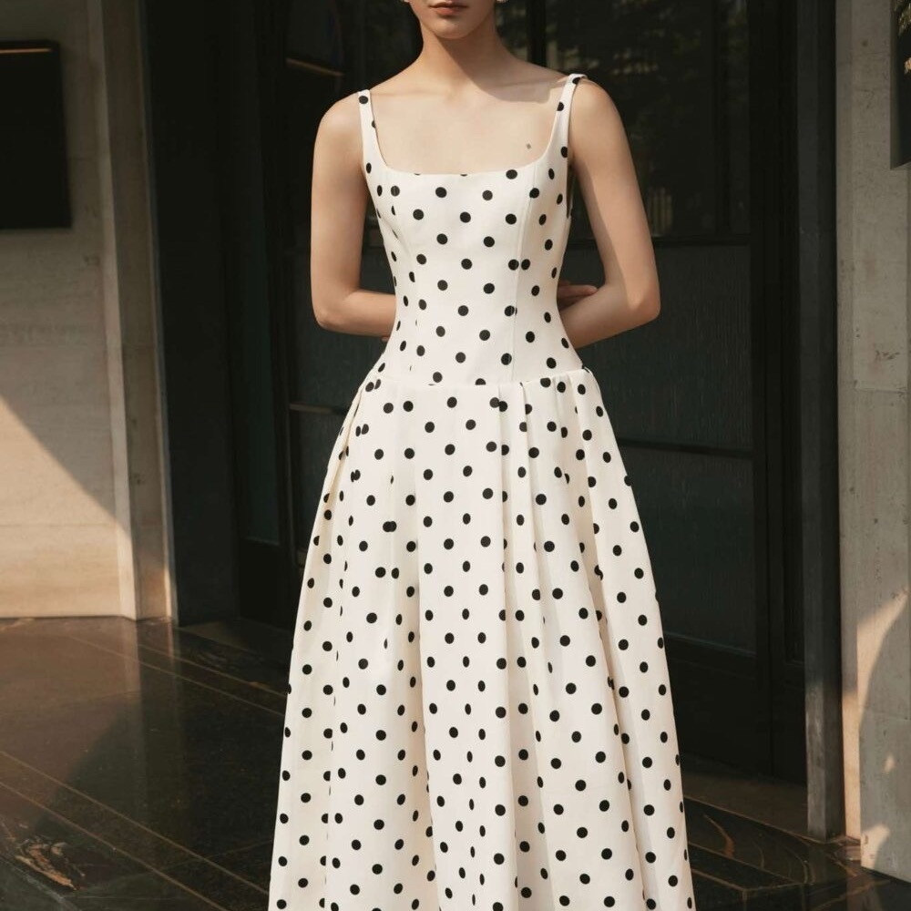 Elegant Polka Dot Midi Dress